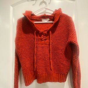 Pink Rose Hooded Cropped Sweater Size Small, rust color.